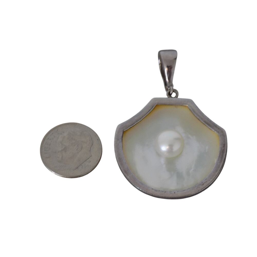 Mother of Pearl seashell pendant double sided Sterling Silver